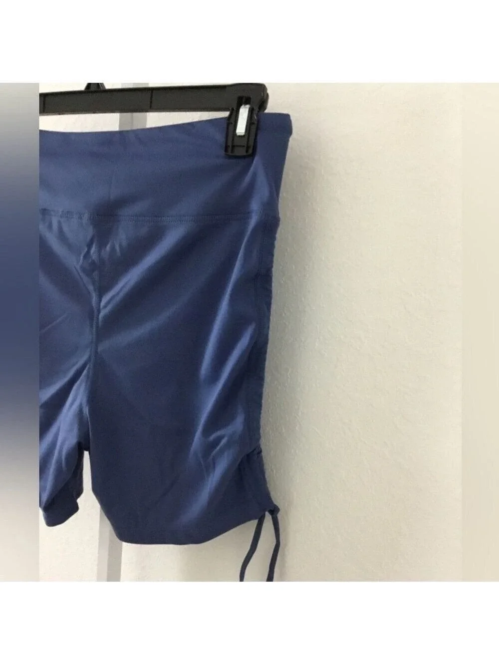 Bebe Sport thistle blue rhinestone logo ruched side bike short XL